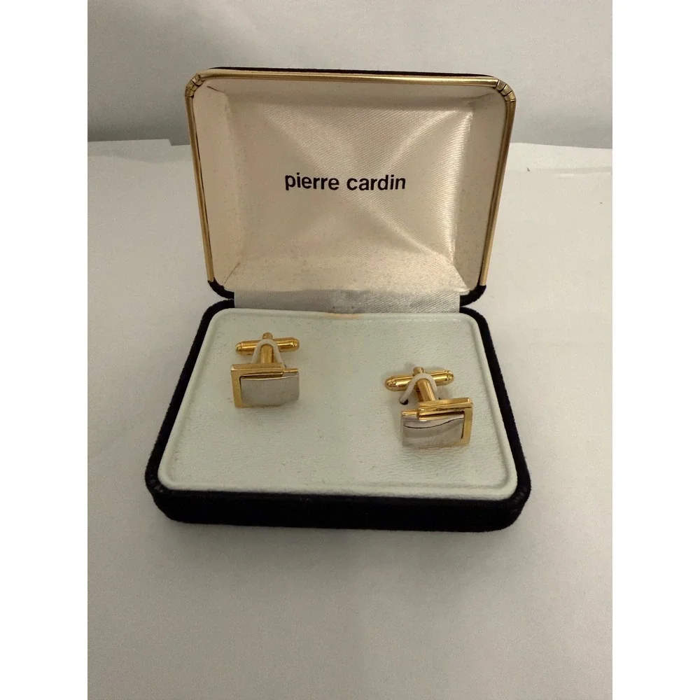 Pierre Cardin Mens Vintage‎ Two Tone Gold Silver Rectangle Toggle Back Cufflinks